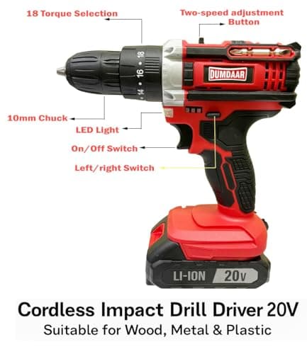Inditrust Dumdaar Cordless Impact Drill Driver 20V with 36Pcs Drill Kit – 1500RPM, 10mm Keyless Chuck, 18 Torque Settings & 2 Speed Modes for Wood, Metal & Concrete 5
