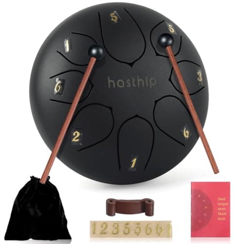 HASTHIP® Steel Tongue Drum 8 Note, 6 inch Percussion Instrument Handpan Drum with Bag, Music Book and Mallets for Kids and Adults Meditation Musical Education Concert Mind Healing Yoga (Black)