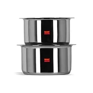 Sumeet 2 Pcs Stainless Steel Induction Bottom (Encapsulated Bottom) Induction & Gas Stove Friendly Container Set/Tope/Cookware Set with Lids Size No.12 & No.13 (1.7 liter & 2.3 liter )