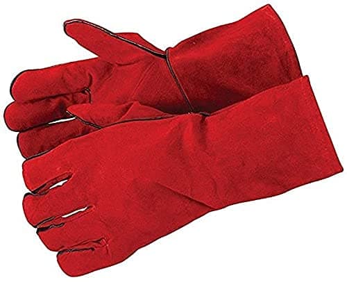 Pacificdeals Welding Heat Resistance Leather Safety Hand Gloves Heavy Duty Industrial For Men Unisex Adults (Red)- Pack Of 1