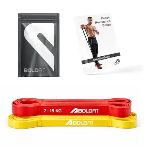 Boldfit Heavy Resistance Band Set for Workout & Exercise Pull Up, Stretching & Toning Bands for Men & Women Resistance Band Set for Home & Gym Workouts, Red & Yellow 3–15 Kg (Pack of 2)