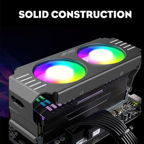 Ant Esports MMR50 RAM Cooler/Radiator Aluminum Heatsink with Dual 50mm 4-Pin PWM & 5V 3-Pin Addressable RGB Cooling Fans for 4 RAM sticks (Black) 5