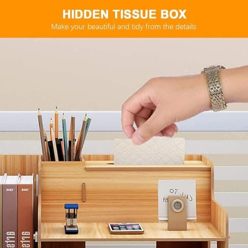 CRISELL Wooden Office Desk Organiser and Accessories, Multi-Functional Stationary Supplies Desktop Organizer Set, Small Wood Desk Organization, Easy Assembly Table Organiser (Desk Organizer) 4