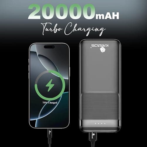 Kratos Legend Champ Power Bank 20000mAh, Fast Charging 22.5W, Triple Output,USB Type C &Dual USB Port, PD Powerbank for iPhone, Android & Other Phones, BIS Certified,1year Warranty, Black 2