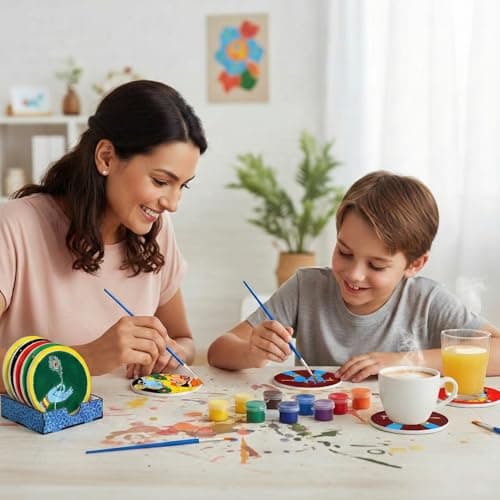 HOBBY INDIA Krishna Mandala Art Kit for Adults and Kids | DIY Tea Coaster Set of 6 with Painting Kit | Unique Art and Craft Kit Gift | Perfect Coaster for Office Desk, Dining Table Kitchen Decoration 4