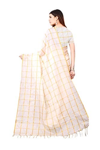 Leriya Fashion Cotton Silk Linenbanarasi silk sarees latest design 2022 For Women saree under 300 sari free size with blouse piece (White) 2