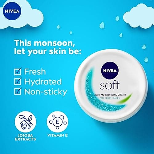 NIVEA Soft Light Moisturizer for Face, Hand & Body, Non-Greasy Cream with Vitamin E & Jojoba Oil for Instant Hydration, 300 ml (Pack of 2) 5