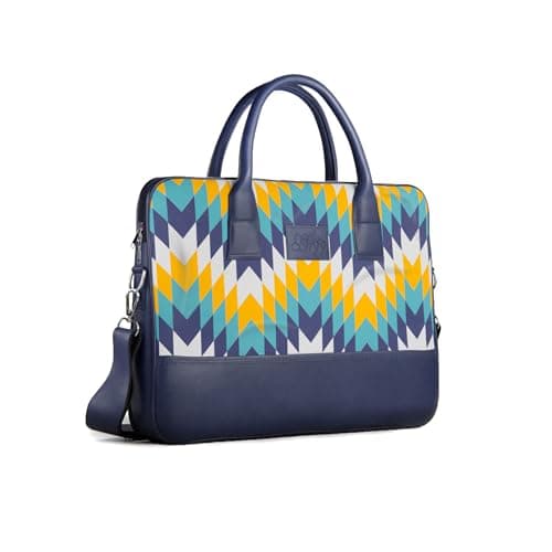 Chevron Laptop Messenger Bag for Men & Women | Upto 13 inch 8L | Lightweight Water Resistant | PU Leather & Velvet | Adjustable Sling & Multiple Organisers | Office Bag for Work & Travel (Blue)
