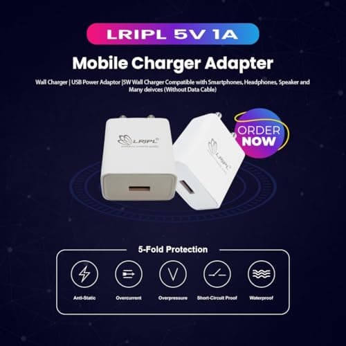 LRIPL 5V 1A Mobile Charger Adapter Wall Charger | USB Power Adaptor |5W Wall Charger Compatible with Smartphones, Headphones, Speaker and Many Deivces White (5W Adapter) 4