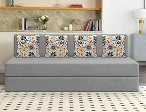 Los Angeles Foldable Four Seater Sofa Cum Bed, Sofa Bed 6 X 6 Feet Jute Fabric Washable Cover Including 4 Cushion Perfect for Living Room & Office, Guest Room - Grey Color
