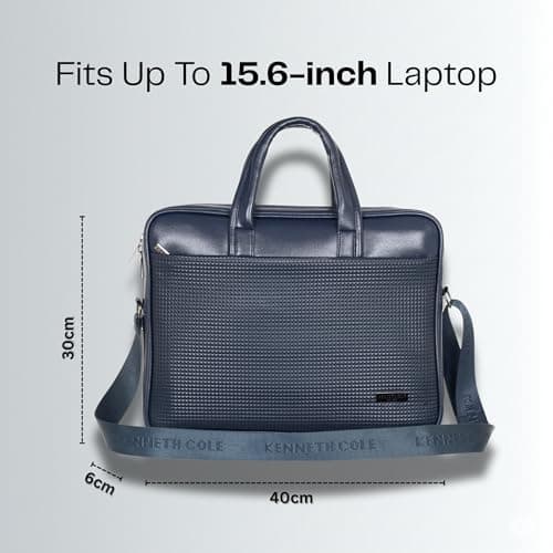 KENNETH COLE Unisex PU 15.6 Inch Laptop Bag | Premium Faux Leather, Padded Compartments | Textured, Professional Office Briefcase with Adjustable Shoulder Strap | For Men & Women | NAVY BLUE 5