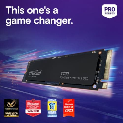 Crucial T700 2TB Gen5 NVMe M.2 SSD - Up to 12,400 MB/s - DirectStorage Enabled - CT2000T700SSD3 - Gaming, Photography, Video Editing & Design - Internal Solid State Drive 5