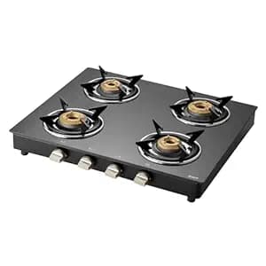 KAFF 4 Burner Gas Stove Top for Kitchen - 58CM Manual Ignition Cooktop For Modular Kitchen |Ergonomic Knob |Tri-Pin Brass Burners, ISI Certified & Compatible with LPG (Black)