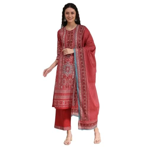 Biba Women Red Cotton Straight Printed Kurta Set_34
