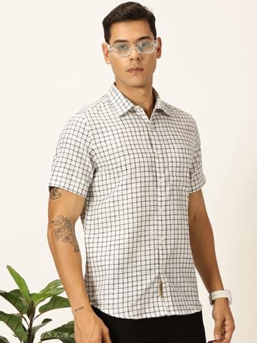 Thomas Scott Mens Cotton Linen Half Sleeves Checkered Casual Shirt (TS1376_Black, 3XL) 3