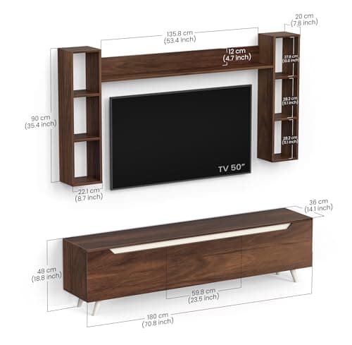 BLUEWUD Blesky Miltra TV Unit Multipurpose Combo, TV Stand with top shelf for Decor Display, TV Entertainment Unit with Handleless doors, for Living Room, Home (DIY- Brown Maple) (Blesky Miltra Combo) 2