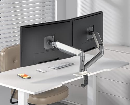 Jin Office Silver Alloy Dual Monitors Spring Assisted Stand for 17-32" Monitor | 9KG Weight Capacity per Arm | Dual Arm for Desk| Desk Mount for 2 Screen
