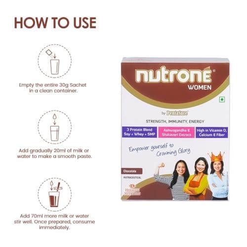 Nutrone Women by PentaSure | 3 Protein Blend (Soy+Whey+SMP), High in Vitamin D, Calcium, Fiber | Ashwagandha & Shatavari Extract | Chocolate - 300g (30g * 10N) | Strength, Immunity, Energy 5