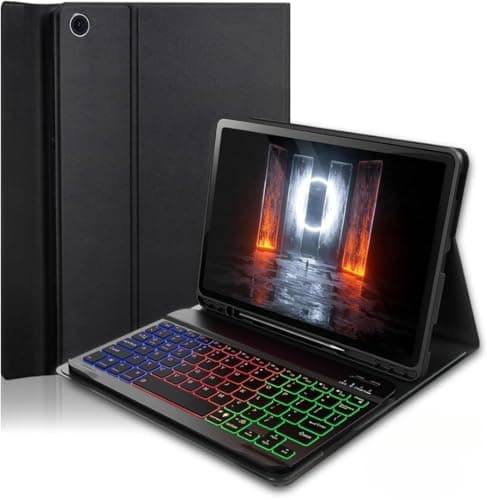 Keyboard Case Compatible with for Samsung Galaxy Tab S10+ Plus / S9 FE+ Plus / S9+ Plus / S8+ Plus / S7 FE / S7+ Plus 12.4 inch - 7 Color Rainbow Backlit Magnetic Keyboard with S Pen Holder - Black