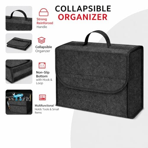 JVCV® Car Trunk Boot Organizer, Car Storage and Organizer Anti Slip Car Accessories Organizer for Car, Suv, Sedan, Truck, Minivan Anti Slip Bottom (Small). 3