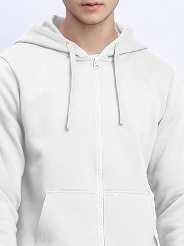 LAZYCHUNKS® Men's Hooded Sweatshirt with Zipper | Cotton Blend Full Sleeve Hoodie Jacket | Regular Fit Winter Sweatshirt with Kangaroo Pocket | Casual Hooded Jacket for Men White 3