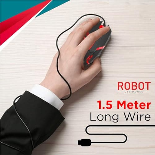 D25 Robot Wired Optical Gaming Mouse with RGB LED Light, Lightweight and Ergonomic Design, DPI Upto 1500, 1.5M Long USB Wire, Compatible with Windows and Mac (IV-G01) 5
