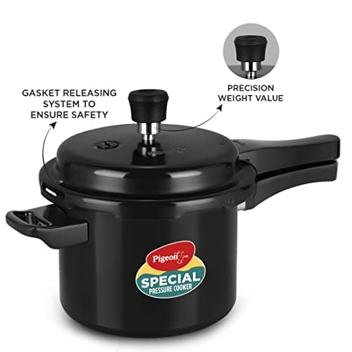 Pigeon by Stovekraft Induction Base Outer Lid Hard Anodised Aluminium Pressure Cooker Combo , 2 L and 3 L (Black) 3