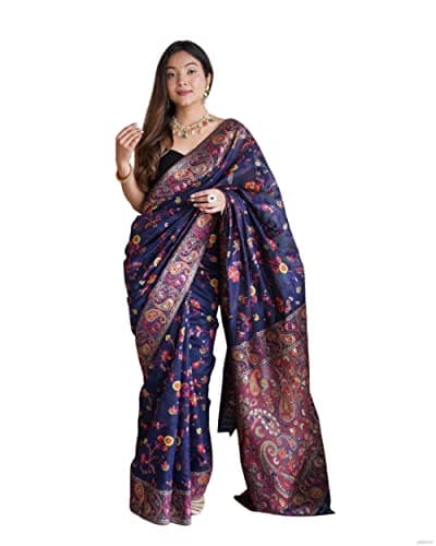 Amazon Brand - Anarva Women's Silk Saree With Blouse Piece | saree for women(shahtoosh-blue)