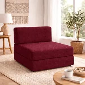 PUM PUM 2-Seater Sofa Cum Bed | Foldable EPE Foam Floor Couch with Jute Fabric & Washable Cover | Convertible Sofa Bed for Living Room, Guests & Small Spaces,Maroon