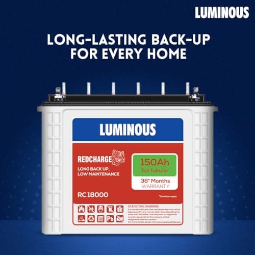 Luminous Red Charge RC 18000 Tall Tubular Inverter Battery for Home, Office & Shops | 150Ah/12V High-Performance, Durable & Low Maintenance Battery | Easy Installation | 36 Months Warranty 2