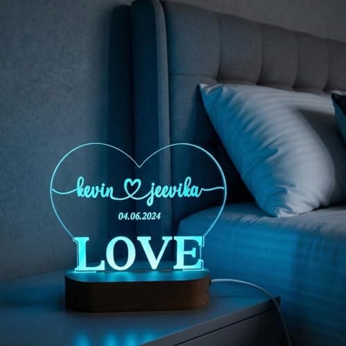 SHAYONA Personalised 3D Illusion LED Night Light lamp with Heart Design,customzied Love Couple Gift for Anniversary Girlfriend, Wedding Valentine Day Gift for Home Décor-22cm
