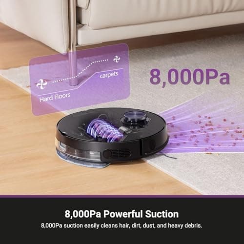 Eureka NER710 2-in-1 Robot Vacuum & Mop with 8000Pa suction, 5th-Gen LDS laser navigation, multi-floor mapping, 180-min runtime, 3-in-1 cleaning for pet hair, carpets & hard floors, App/Alexa support. 3