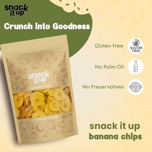 Snack It Up Premium Salted Banana Chips (100g x 6) made in Coconut Oil | Healthy Indian Snack | Healthy, Organic Chips | Vegan, Gluten Free, Plant Based Healthy Snacks | Thin Cut Banana Chips with Low 3