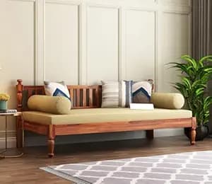 Wooden Couch Diwan Sofa Settee for Living Room and Office | Three 3-Person Sofa | Art Deco, Sheesham Wood | (Natural Teak Finish)