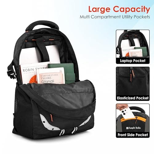 AMPLE ITALIA 40L Laptop Backpack for Men | Fits up to 16 Inch Laptops | 3 Main Compartments Water Resistant Office Bag | Padded Ergonomic Shoulder Straps | Black 3