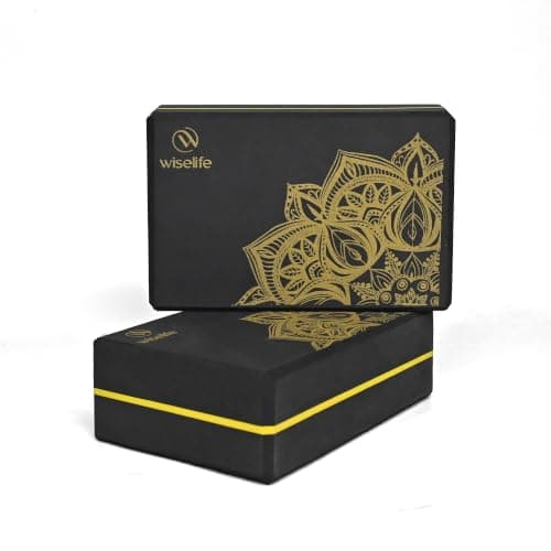 WiseLife Printed Yoga Blocks | Yoga Brick (Pack of 2, Extra Large Size), High-Density EVA Foam Soft Surface for Balance, Support & Performance, Strength Training Exercise (Black Mandala)