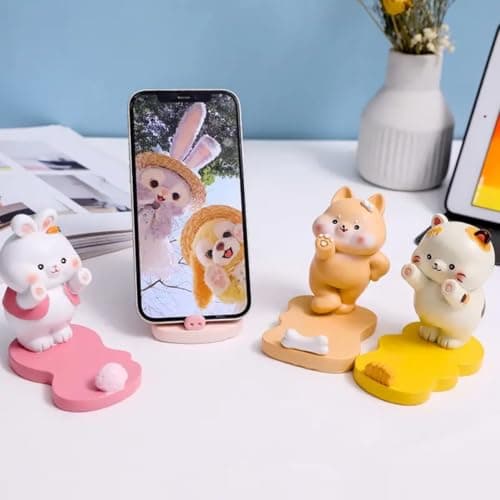 Cute Animal Phone Stand Holder for Desk, Cartoon Character Design with Bunny Cat Dog Pig, Mobile Holder for Smartphones, Anti-Slip Desktop Support (Pig Style) 5
