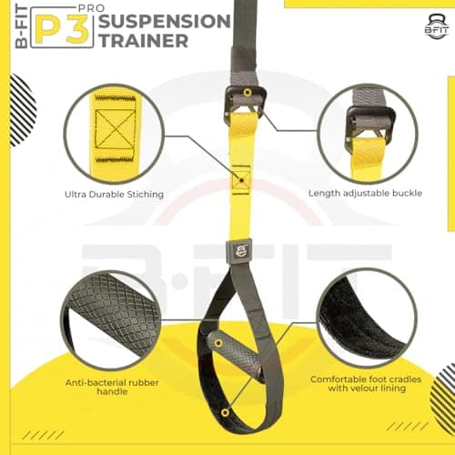 B fit Polyester All in One Suspension Trainer Kit, Full Body Workout for Home, Gym, Outdoor Lightweight, Portable, Adjustable Resistance System for Muscle Building, Fat Burning, Improve Cardio 3