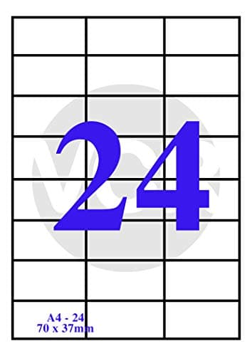 VCR A4 Size White Self Adhesive Label/Sticker for Printer (Inject/Copier/Laser) - 24 Sticker Per Sheet - 25 Sheets Pack