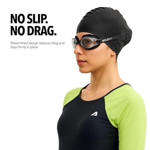 Boldfit Swimming Cap & Goggles Set for Men & Women - Silicone Cap & Anti-Fog Goggles - Black 4