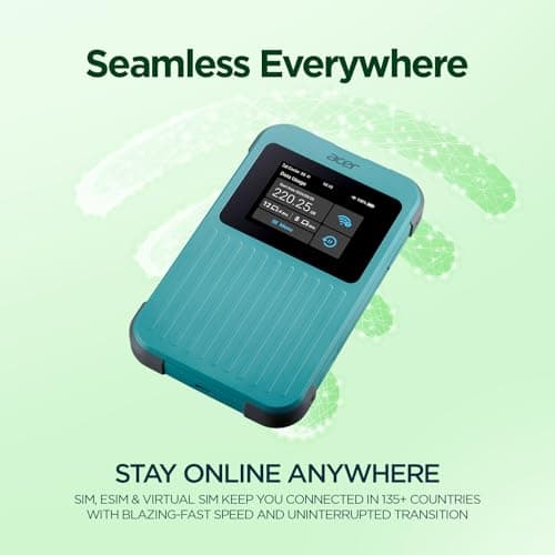 Acer Connect M4 5G Mobile Hotspot | WiFi 6 Dual Band | Connect up to 16 Devices | Access Networks in 135+ Countries I 2.4” Touchscreen | 8000mAh Battery | Tri SIM | Rugged IP68 | USB-C Fast Charging 5
