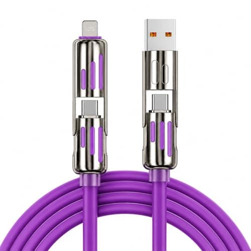 Sellkart 4 in 1 Fast Charging Cable 65W PD, USB & Type C Input, Lightning & Type C Output, 480Mbps Data Transfer Cable for iPhones, Android Phones, Tablets & Power Banks (Purple)