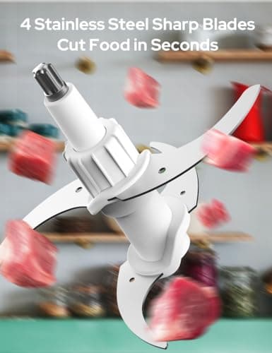 UN1QUE Electirc Chopper for Kicthen, Meat Grinders, 2 Speed Modes, One Touch Operation, 304 Stainless Steel Bowl Food Processor with Egg Whisk & Egg Beater, for Vegetables, Meat, Onion, Garlic, Mince 3