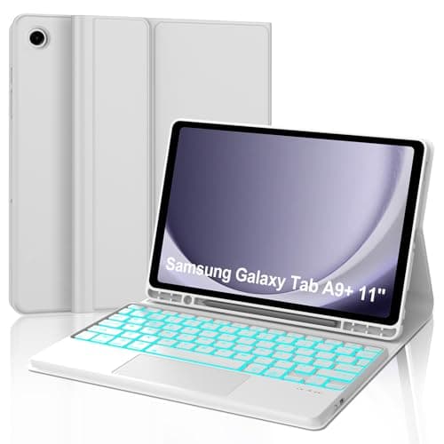 Keyboard Case for Samsung Galaxy Tab A9 Plus 11 inch 2023, Detachable Bluetooth Wireless Keyboard with 7-Color Backlit Trackpad for Galaxy Tab A9+ 11'', Flip Stand Case, Rechargeable, Gray