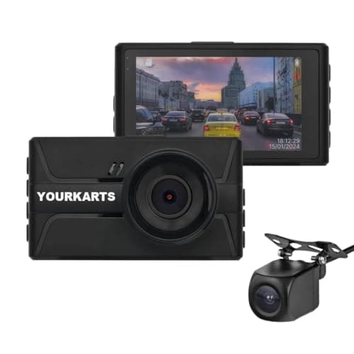 YOURKARTS.COM T968 Pro Dash Cam | Camera – Full HD 1080P + 720P Front & Rear Camera with 3-Inch IPS Display, G-Sensor, USB-A to Type-C Cable 3m and Night Vision-18 Months Warranty