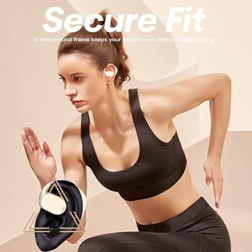VEHOP JS270 OWS Open Ear Wireless Earbuds with Display | ENC Mic for Crystal-Clear Calls | 30H Play with Type-C Fast Charging | BT5.3 Gaming Bluetooth Earphones | Sports Headphone (Beige) 2