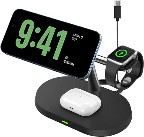 US1984 3 in 1 Magnetic MagSafe Compatible Wireless Charger for iPhone 15 to 12 Series, Compatible with Apple Watch, Typ-C 22.5W Fast Wireless Charging Station for All Wireless Compatible (Black)