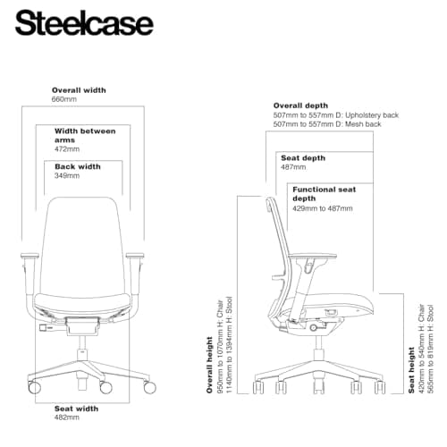 Steelcase Personality Plus Chair | 12-Years Warranty | DIY Assembly | Lumbar Support | Light Weight Chair | Supports up to 110 kg | Ergonomic Chair for Office and Home | Black Frame | Otto Ash Grey 2