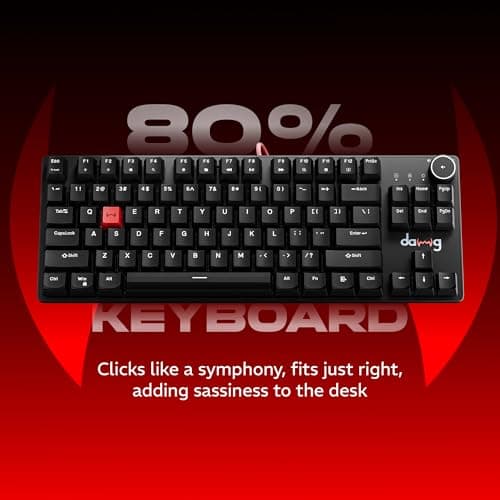 daWg Highkey 373, Anti-Ghosting Wired Mechanical 80% Keyboard, White Backlit LED, Fiery Red Switches, 85 Double-Shot PBT Keycaps, 1000Hz Polling Rate, Volume Knob, 1.8m Braided Cable 2