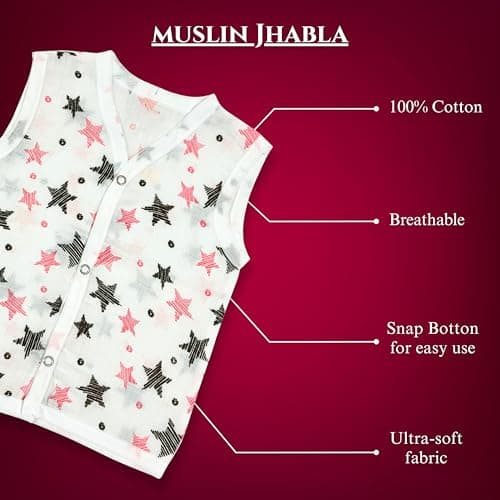 100% Cotton Muslin Baby Jhabla Pack of 3 | Soft & Breathable Newborn Baby Clothes for Boys & Girls | Lightweight Summer Wear for Infants (in, Age, 0 Months, 3 Months, Butterfly,Cycle,Star) 2